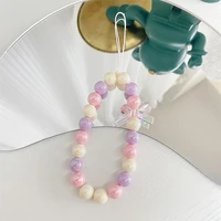 new bowknot beaded mobile phone chain for women fashion colorful resin beads phone charm anti lost lanyard phone jewelry gift