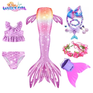 Mermaid Costume Mermaid Tail Bikini Mermaid Dress with Monofin Kid Girl bath Swimming suiting Cospla in Pakistan