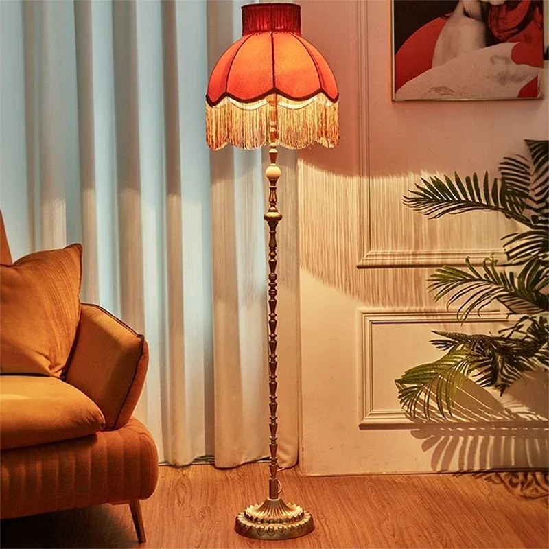 Напольная Лампа Hongcui с французскими кисточками в стиле ретро роскошный зеленый