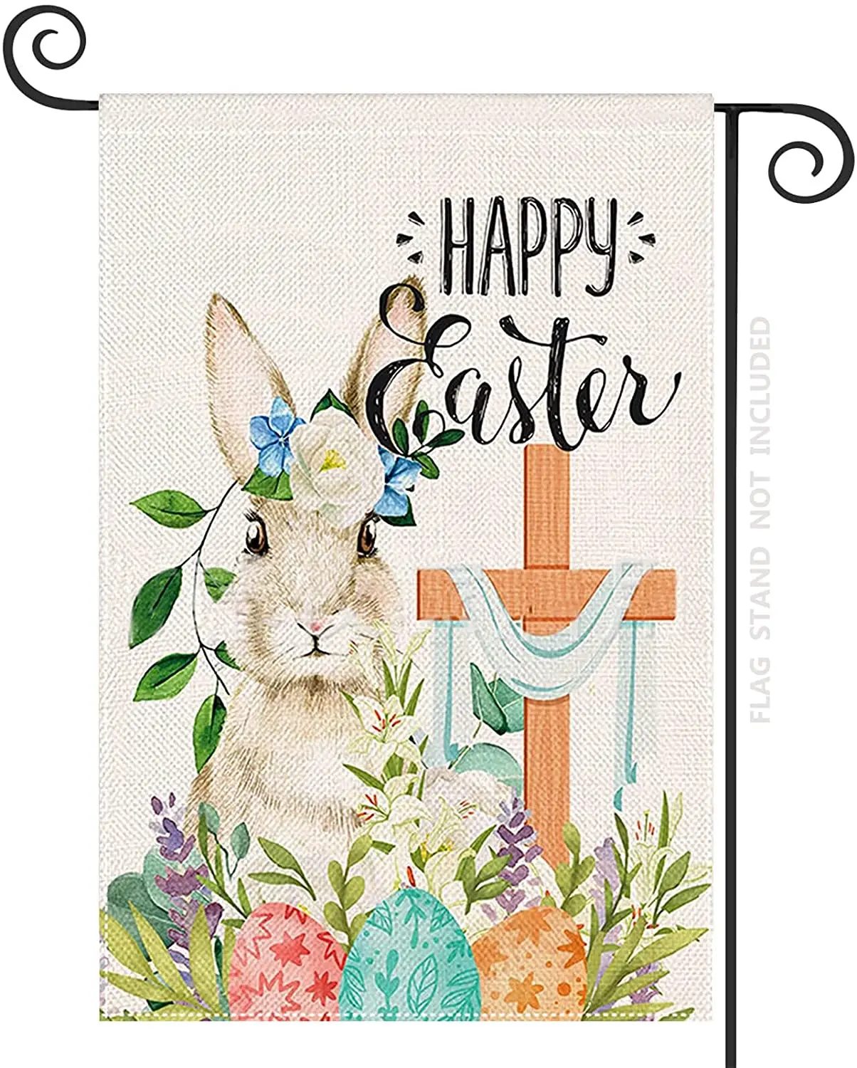 

Easter Bunny Floral Garden Flag 12 x 18 Inch Double Sided Easter Cross Religious Yard Flag Spring Garden Flag Rustic Farmhouse