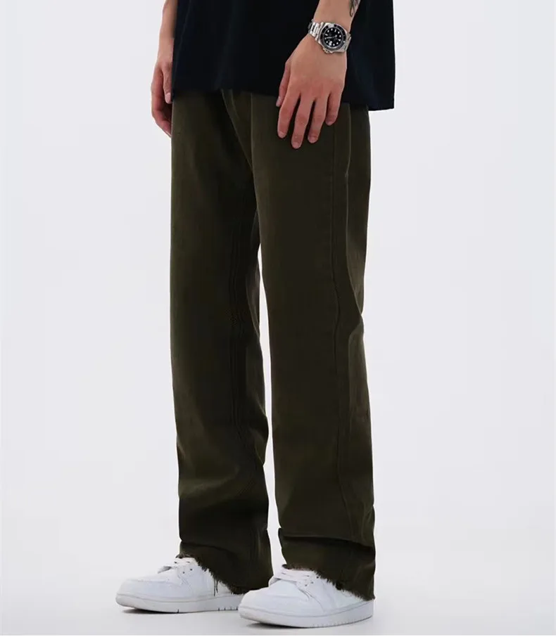 Streetwear Men Vintage Loose Military Green Jeans 2022 Autumn and Winter New Pattern Fashion Straight Cylinder Trousers Female