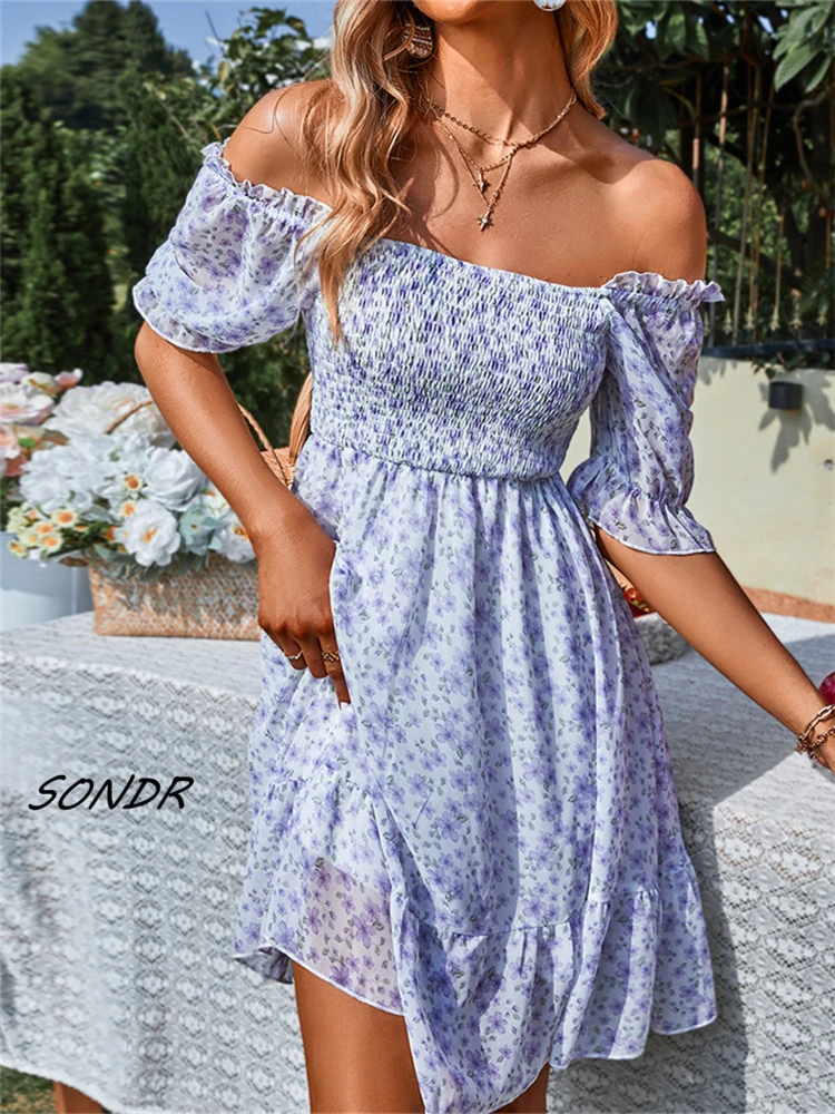 

Slash Neck Dress Summer Sexy Women Plus Size 2022 Print Dress for Women Casual