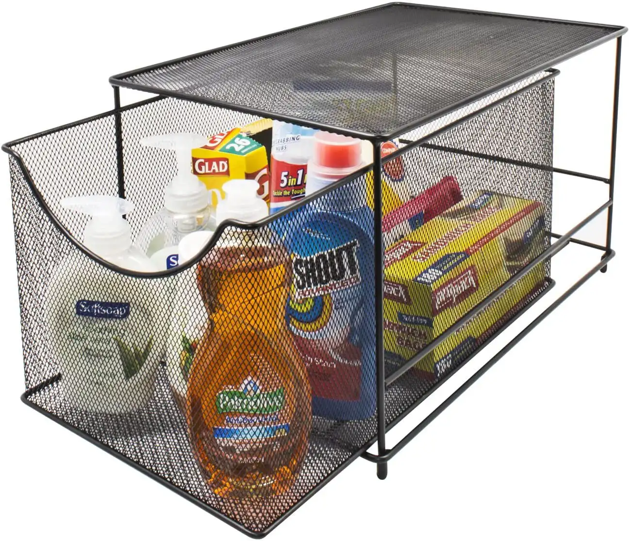 

Mesh Storage Cabinet Organizer with Pull Out Drawer, Black