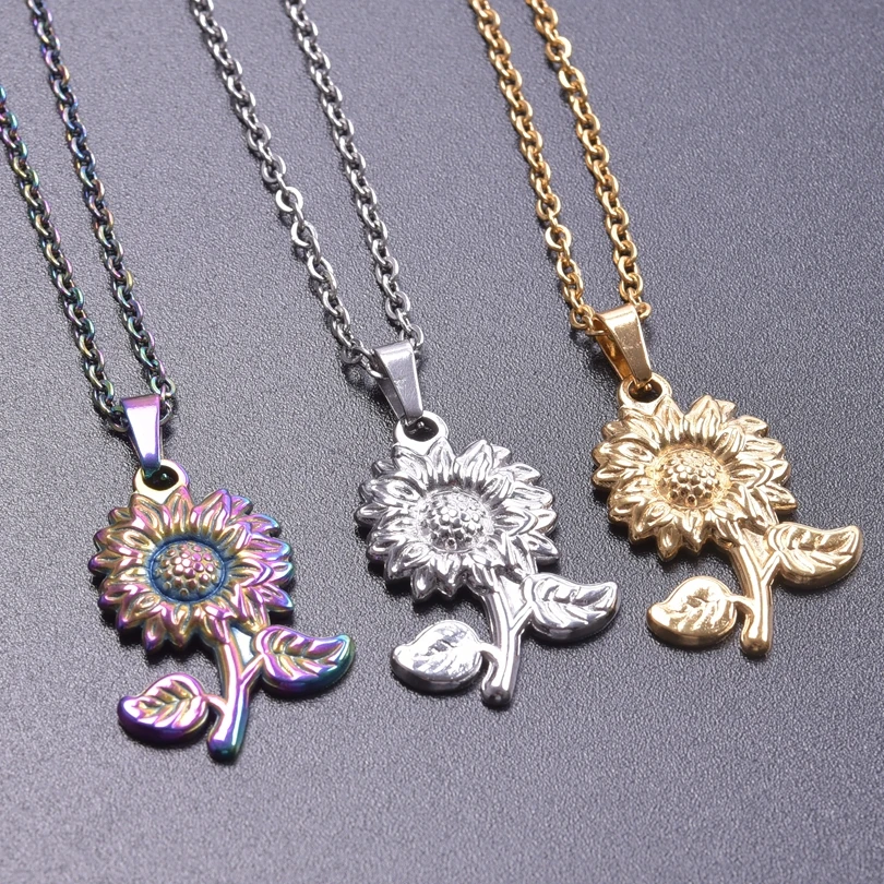 

Sunflower Pendant Necklace For Women/Men Accessories Stainless Steel Necklace Jewelry On The Neck Collier Acier Inoxydable Femme