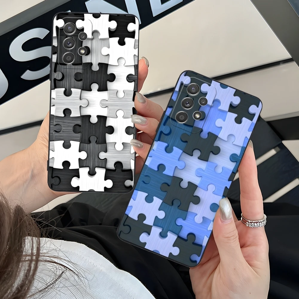 Puzzle Pretty Fashion Mobile Cell Phone Case for Samsung Galaxy A91 73 71 70 54 53 52 34 24 23 21 S 5G Black Cover Shell