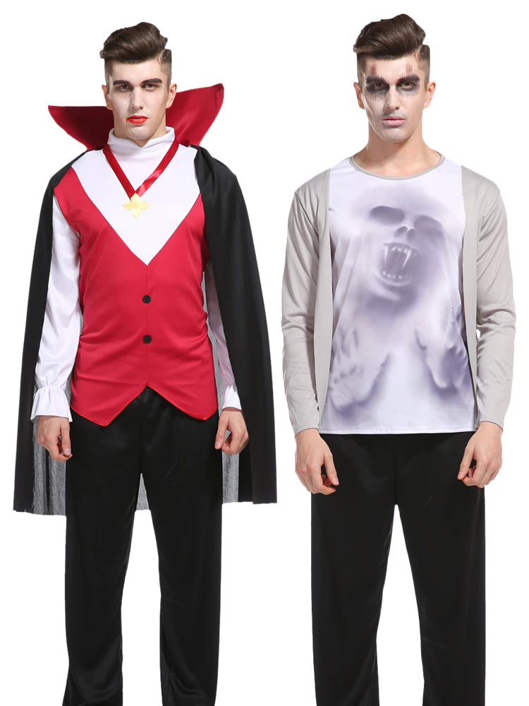 Мужской костюм вампира на Хэллоуин с рубашкой/брюками/жилетом/накидкой мужское