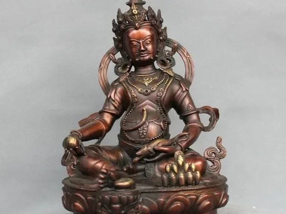 12 дюймов Китай Тибет Бронзовый Желтый Джамбала Бог богатства Мамон Статуя Будды