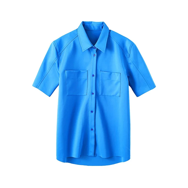 Флуоресцентная желтая синяя мужская рубашка с коротким рукавом корейская мода