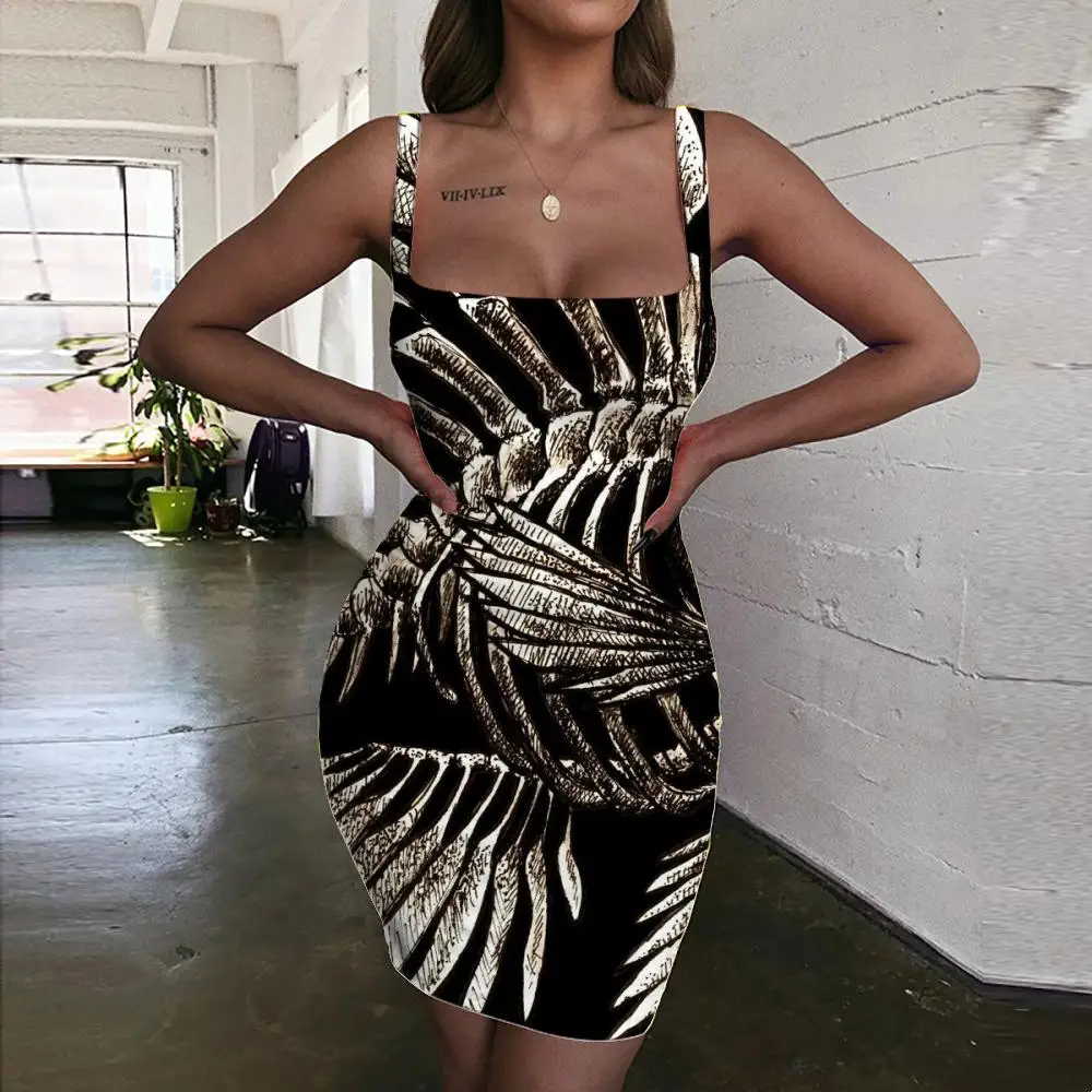 

KYKU Skeleton Dress Women Retro Sundress Personality Bodycon Dress Womens Clothing Club Vintage Beach High Quality