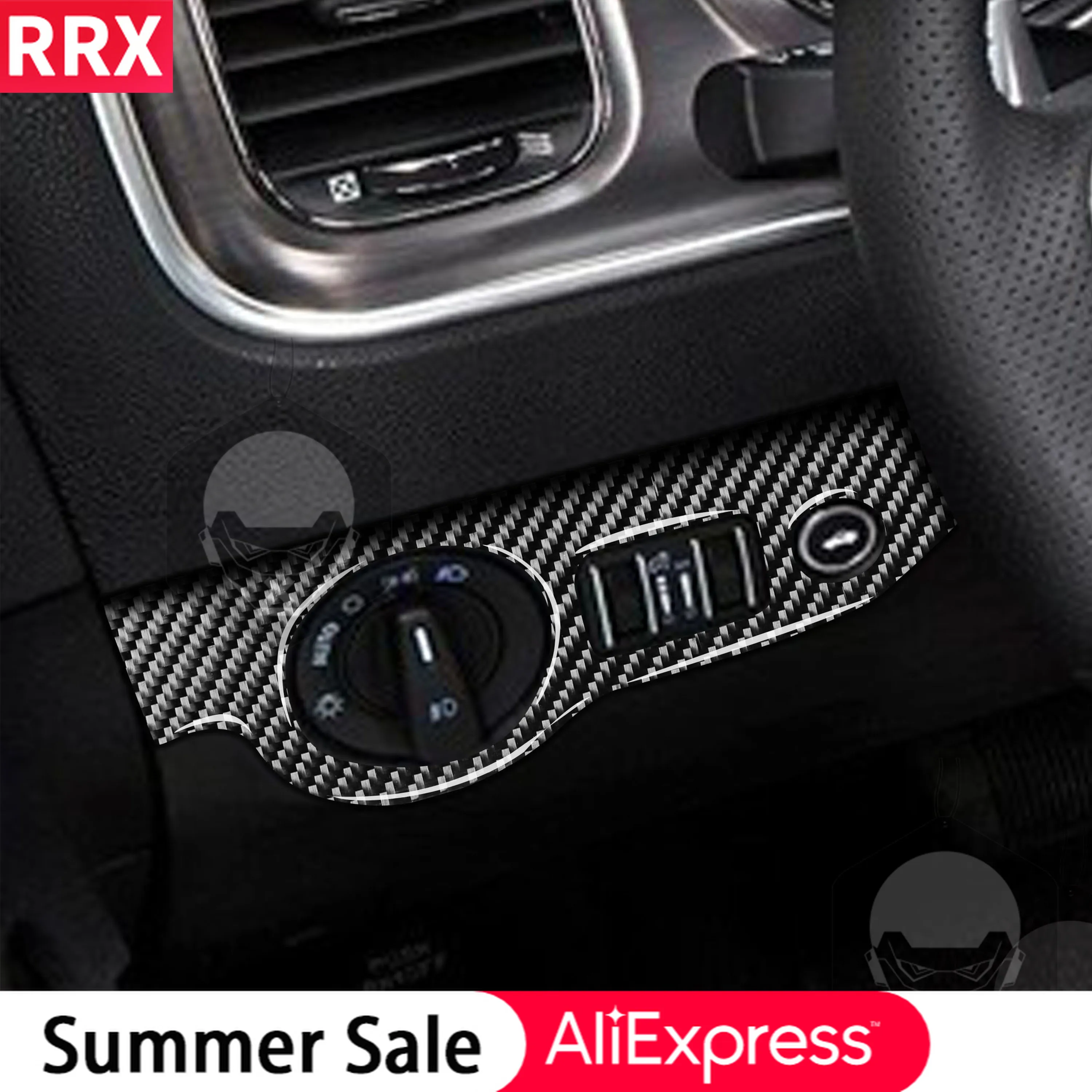 

RRX for Dodge Challenger 2015+ Interior Trim Carbon Fiber Headlight Switch Panel Decoration Cover Trim Sticker Car Accessories