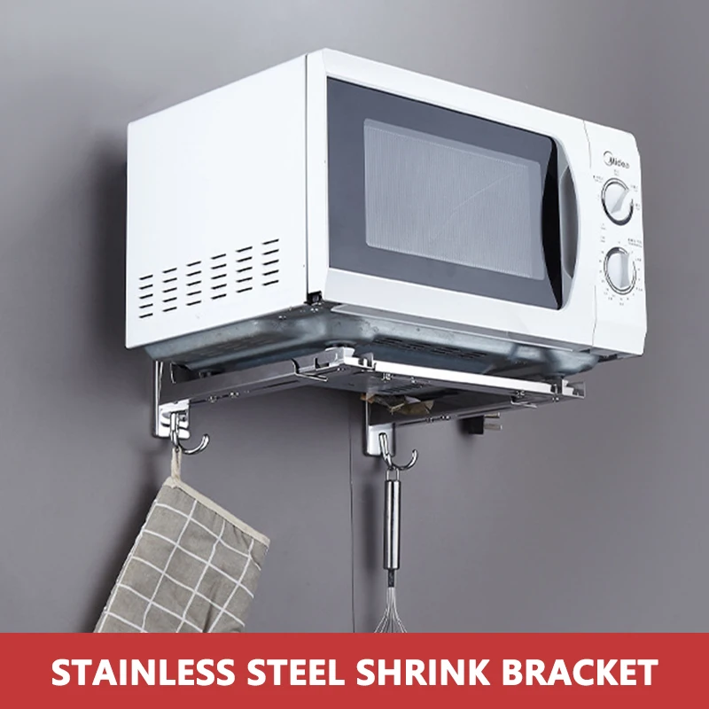 

Stainless Steel Microwave Oven Shelf Adjustable Wall-mounted Kitchen Shelf Retractable Rack Storage Shelves Oven Bracket