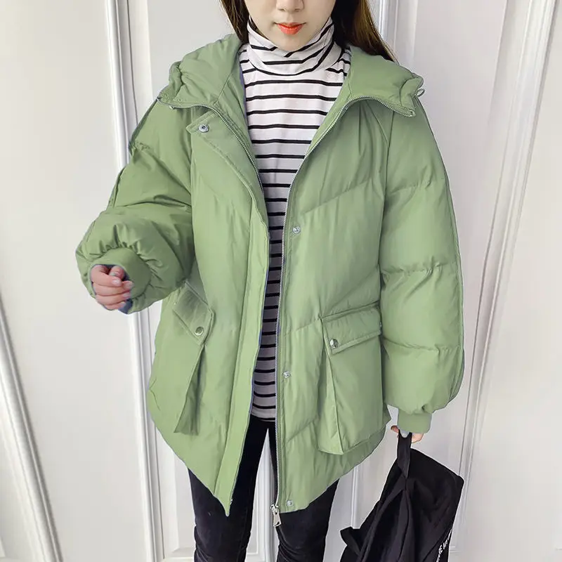 2022 new fashion big pocket down jacket women loose hooded long-sleeved padded bread coat padded women's parka
