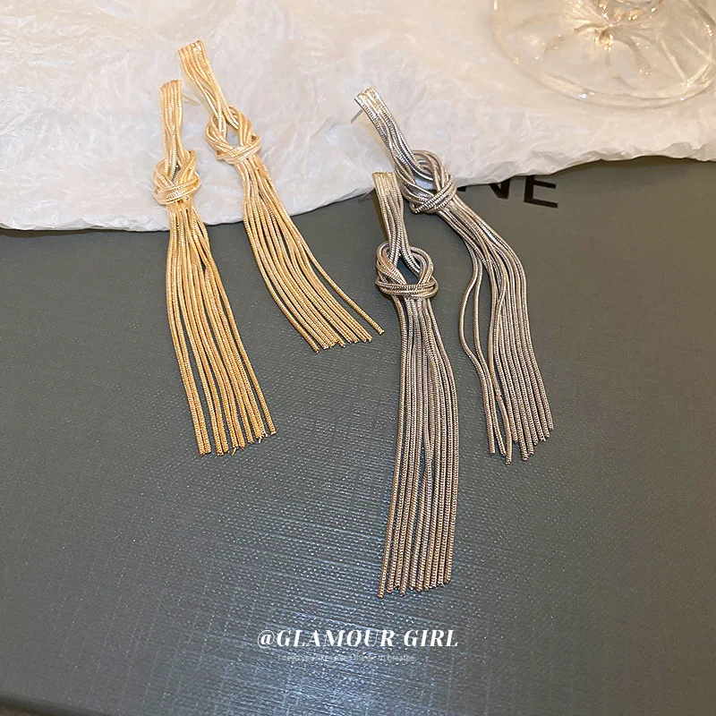 

Trendy Gold Long Thread Tassel Drop Earrings for Women Geometric Korean Earring Fashion Jewelry