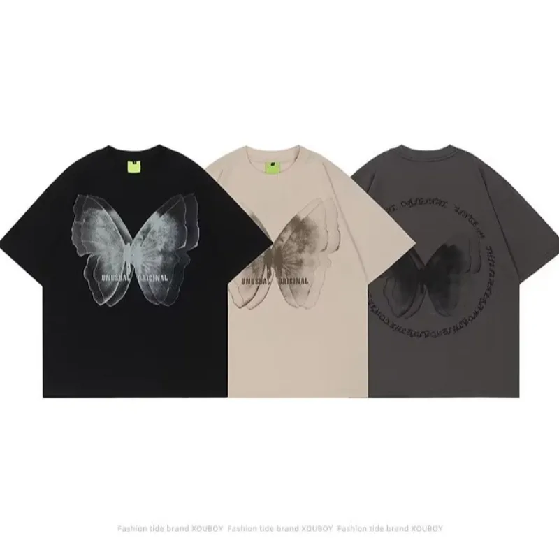

Мужская футболка с бабочками, большие размеры, Y2k, 2023