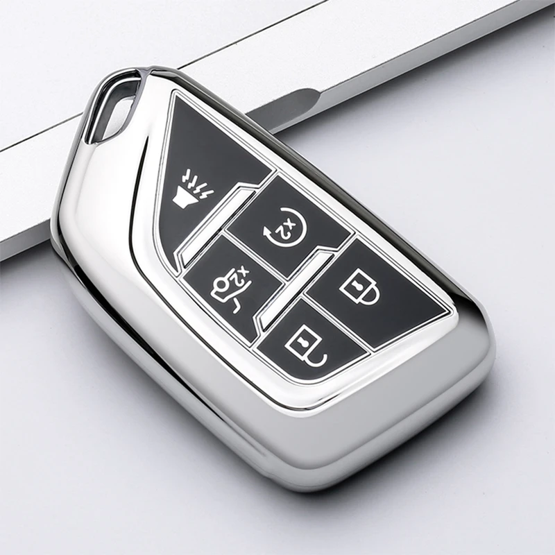 

5 Button Soft TPU Car Key Case Cover Key Bag For Cadillac CT4 CT5 CT4-V C8 Corvette 2020 2021 Escalade Keychain Auto Accessories