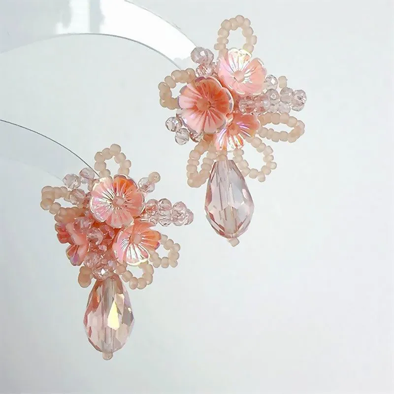 

Beautiful Flower Crystal Drop Earrings Handmade 2023 High Grade Spring Summer New Pendientes Pink White Blue