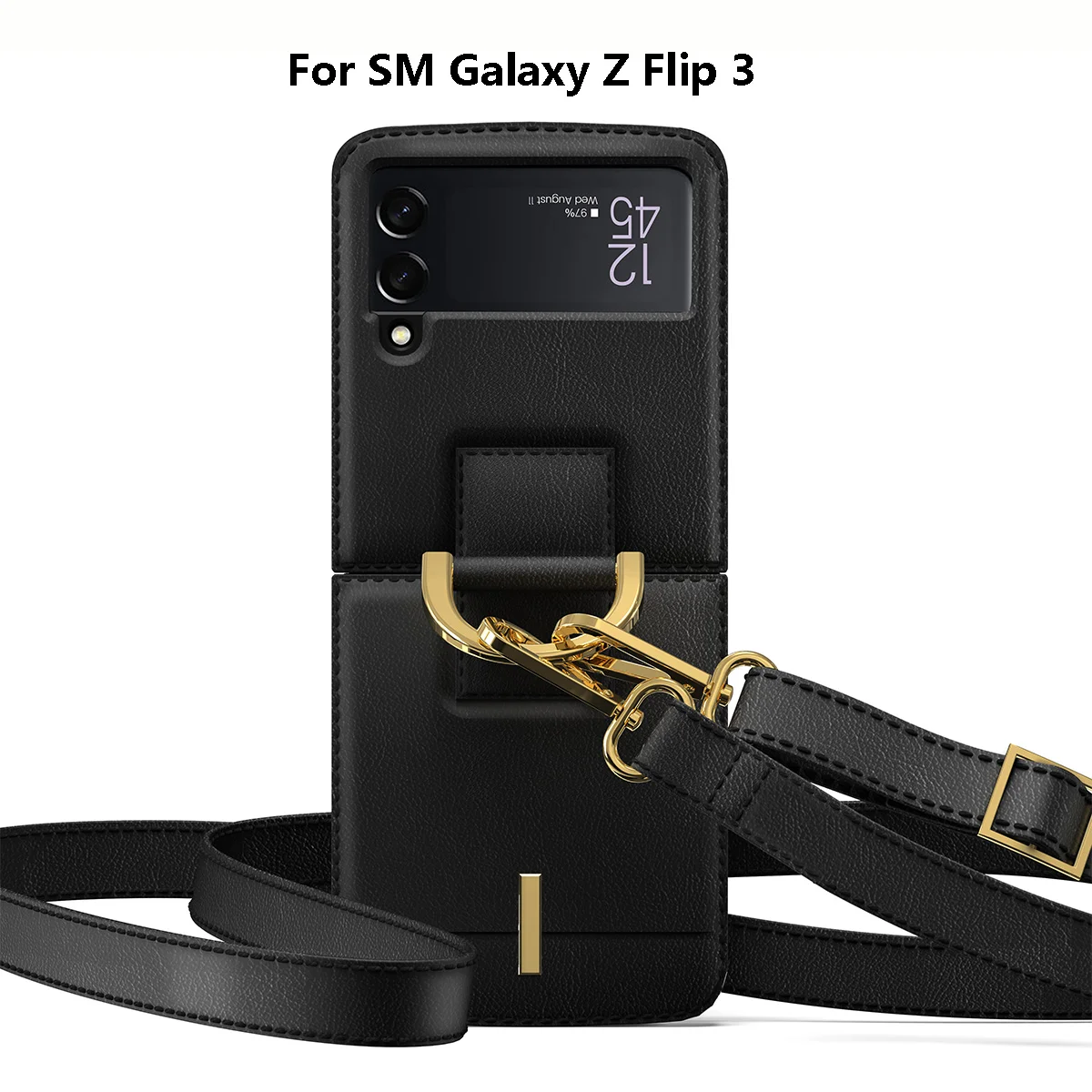 

Leather Case Finger Ring Phone Cover For Samsung Galaxy Z Flip 3 5G Case Crossboby Lanyard fitted funda for flip3 shoulder strap