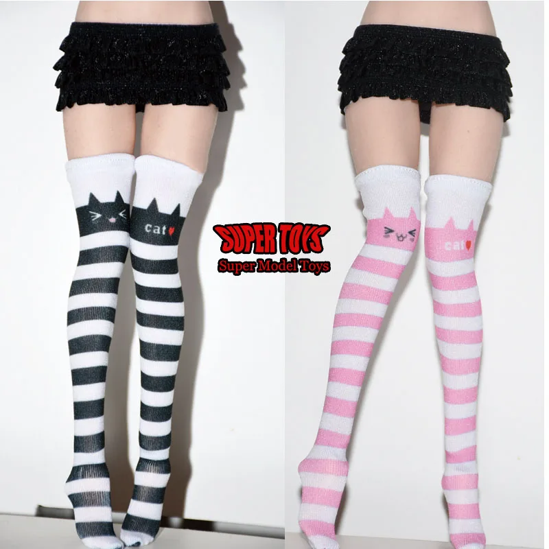 

Женские высокие чулки в полоску с котом-солдатиком, черная плиссированная юбка, аксессуар для 12-дюймовой экшн-фигурки, игрушки для тела