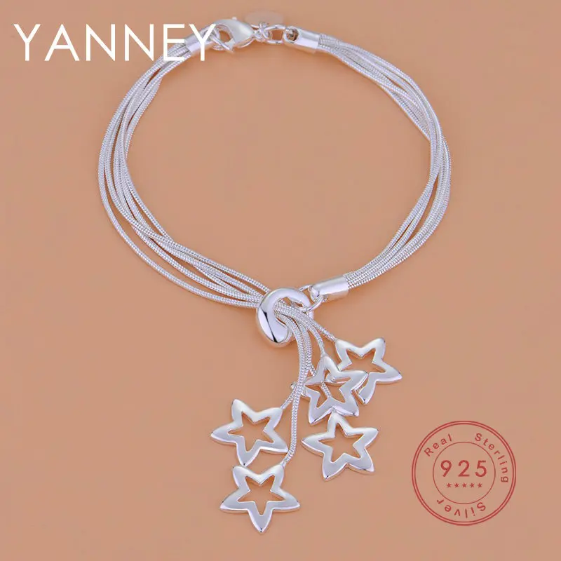 

Fine 925 Sterling Silver 8 Inches 5 Stars Tassel Bracelet For Women Fashion Wedding Party Couple Gift Jewelry Accessories