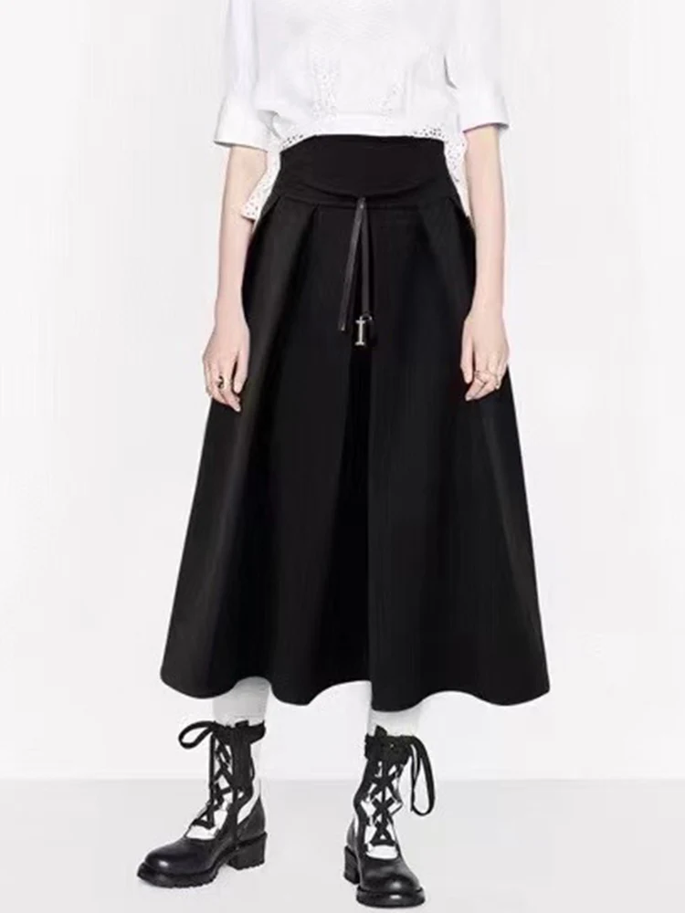 

Designers' retro high-waisted skirt with D-shaped girdle Ms. Spring new fashion Joker loose big swing slim A-shaped petticoat.