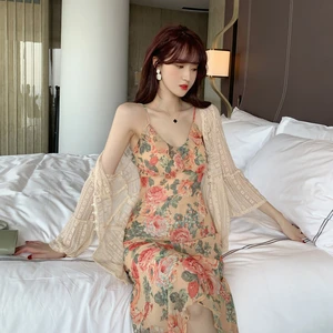 2021 Summer Temperament Girly Cottagecore High Waist New Dresses Women New Floral Elegant Oil Painting Spaghetti Strap Dress Y2k