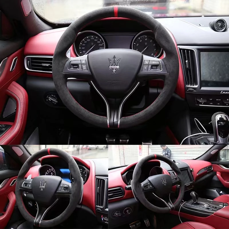 

Carbon black suede hand sewn steering wheel cover for Maserati Ghibli Quattroporte levante car interior accessories