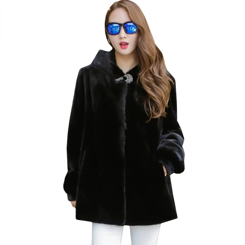 

Куртка женская свободного покроя из искусственного меха норки, на осень/зиму