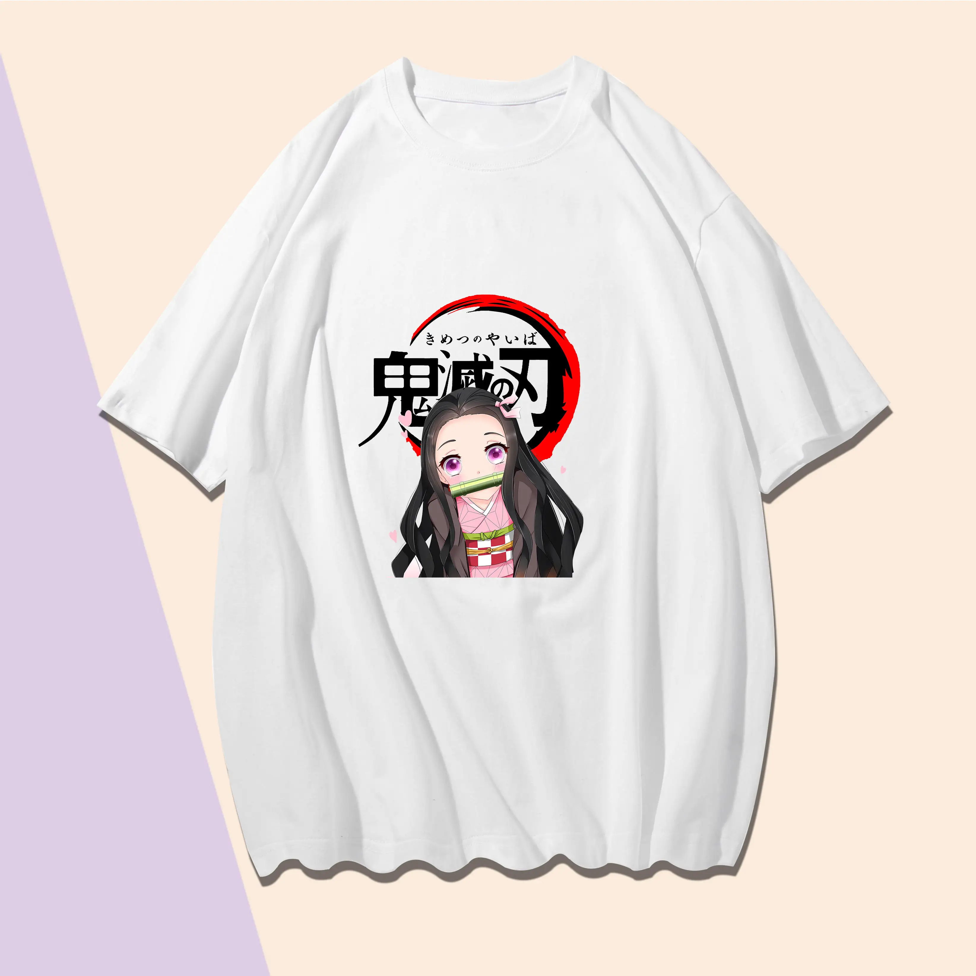 

Demon Slayer Anime Nezuko Print T Shirts Summer Short Sleeve Man T-shirt Cotton Round Neck Black White Plus Size Loose T Shirt