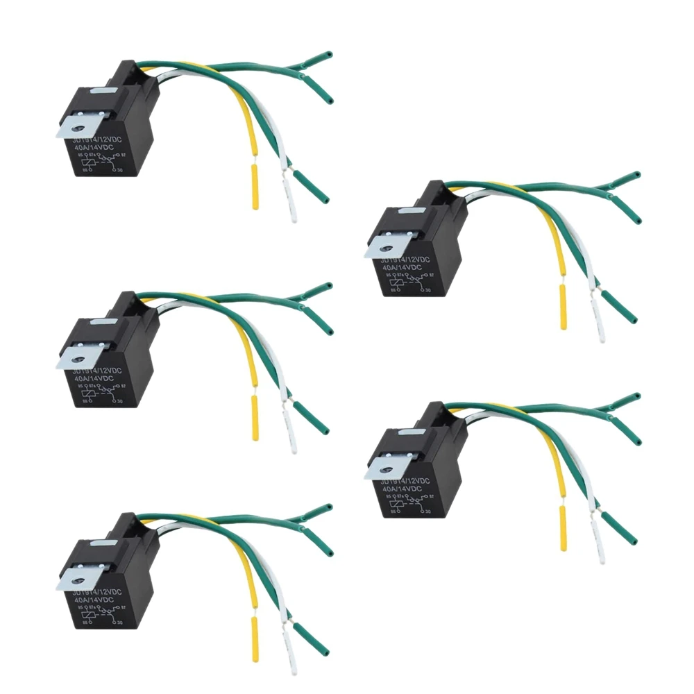 

12 V 40 a 5Pcs Car Relay 5 Pin Switch Relay 5 Wire Relay Socket with Wiring Harness for Cars Trucks Motorcycles
