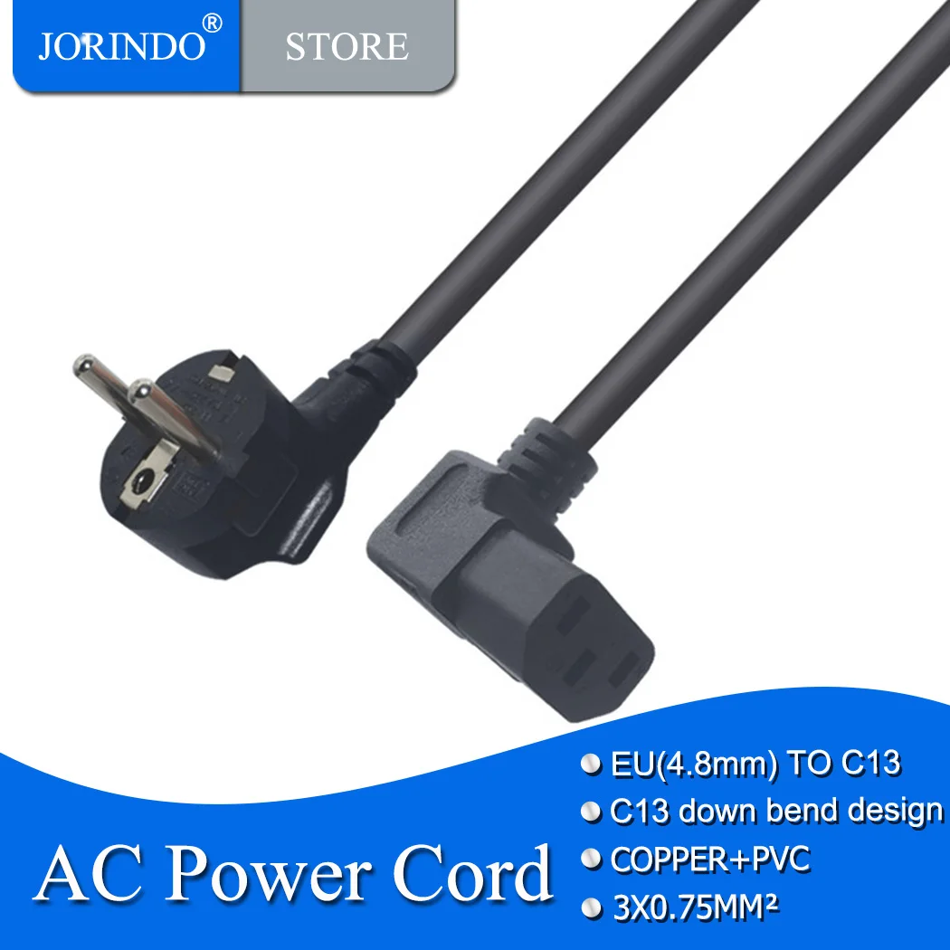 Jorineu4.8mm к IEC320 C13 EU4.8MM TO down Дизайн изгиба IEC 320 кабель питания 1 м/3.2фт