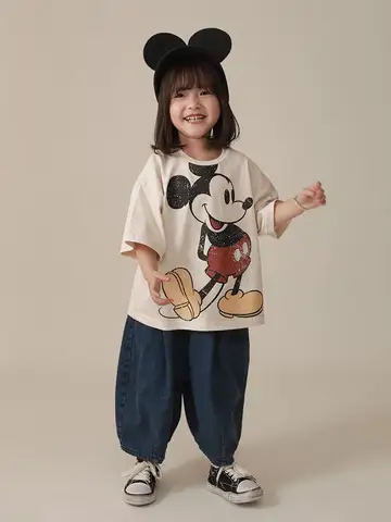 Детская одежда, Новое поступление 2022, летняя хлопковая футболка с короткими рукавами для маленьких мальчиков и девочек с изображением Диснея Микки Мауса, детская одежда