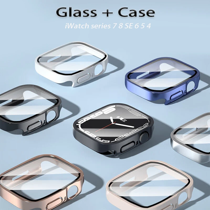 Glass+Cover for Apple Watch case 45mm 41mm 44mm 40mm Tempered Screen Protector Protective accessories iWatch series 7 8 SE 6 5 4