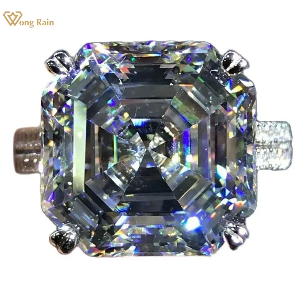 

Wong Rain Luxury 925 Sterling Silver 10 CT Asscher Cut Created Moissanite Gemstone Diamonds Wedding Engagement Ring Fine Jewelry