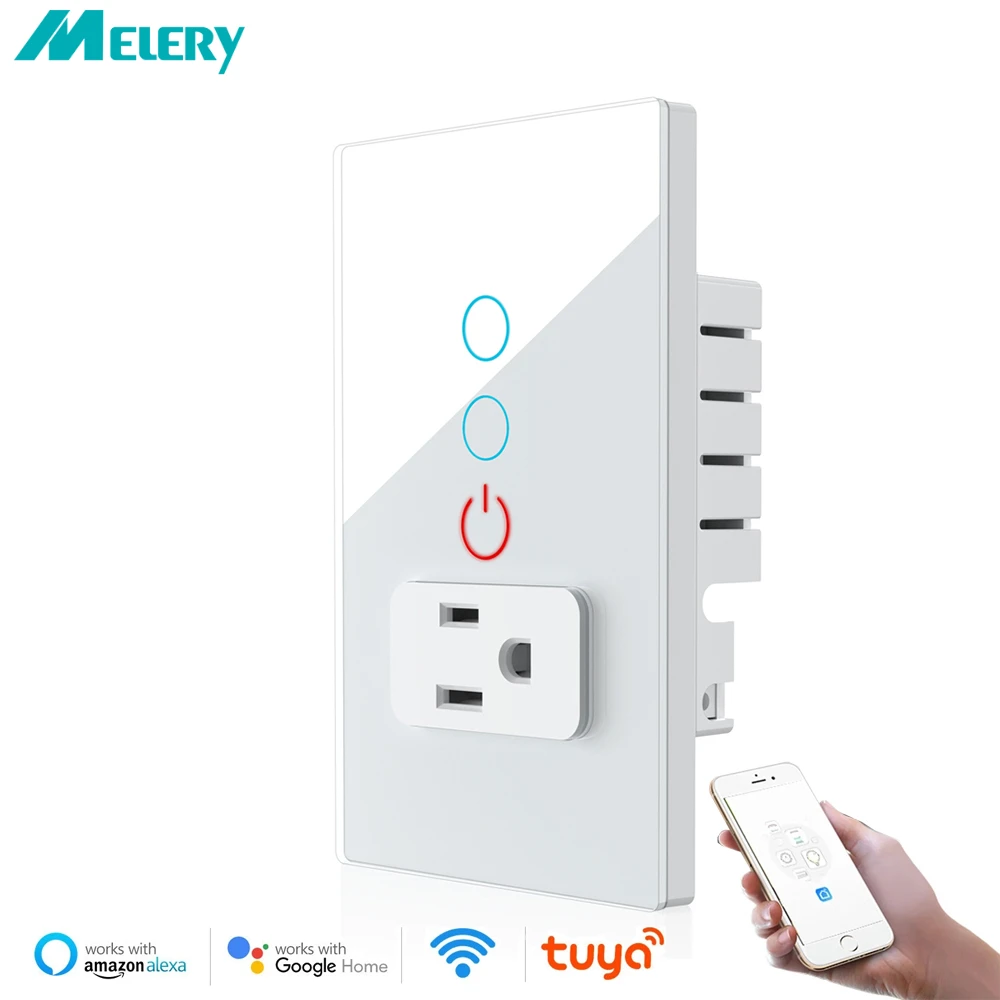 

Tuya Wifi Smart Light Wall Socket Touch Switch Intelligent Rectangle Mexico US Plug Outlet Glass Panel Remote Alexa Google Home