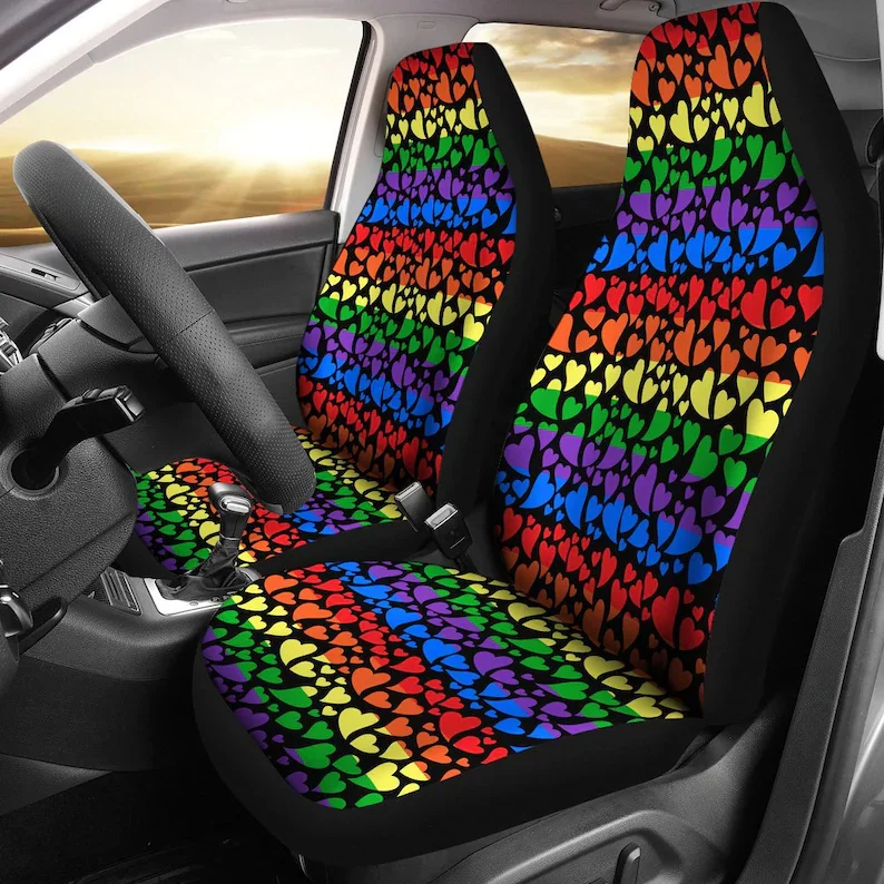 

Rainbow Hearts Car Seat Covers | Set of 2 | Universal Fit Seat Protectors For SUV and Car Bucket Seats