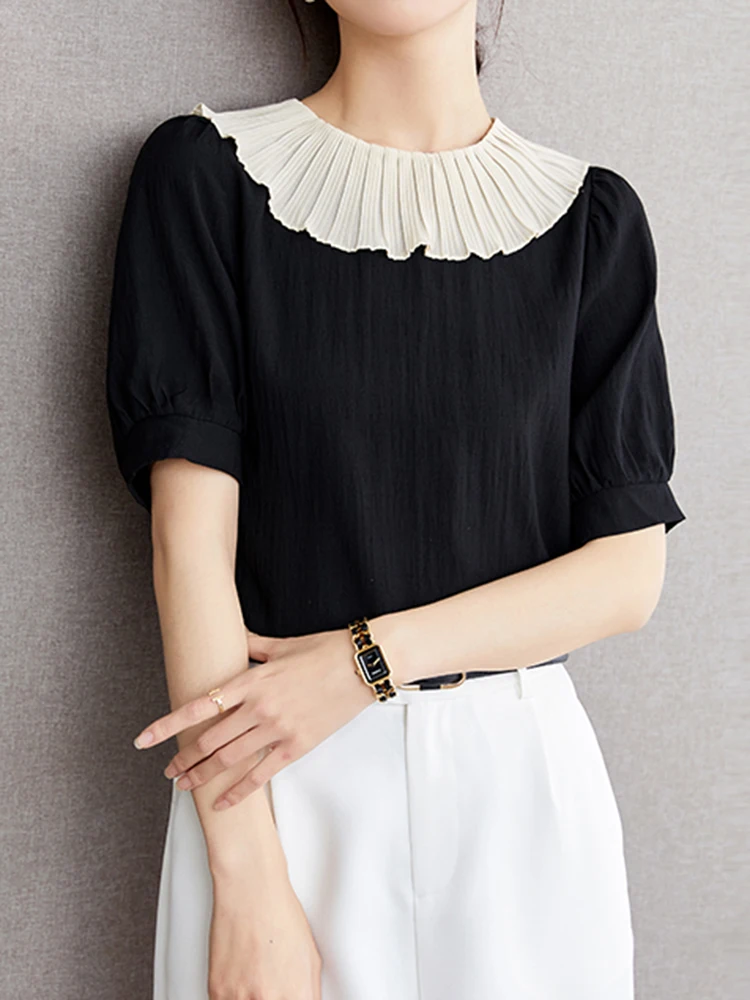 Корейские женские плиссированные блузки модные базовые Топы 2024 летний