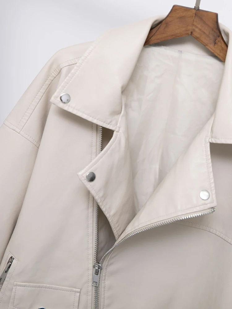 Autumn Women Faux Leather Jacket Casual Loose Soft Pu Motorcycle Punk Leather Coat Female Zipper Rivet Outerwear Leather Jacket