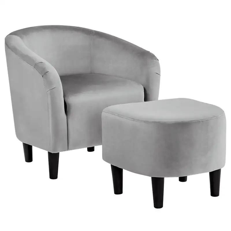 

Velvet Club Accent Chair and Ottoman Set, Gray