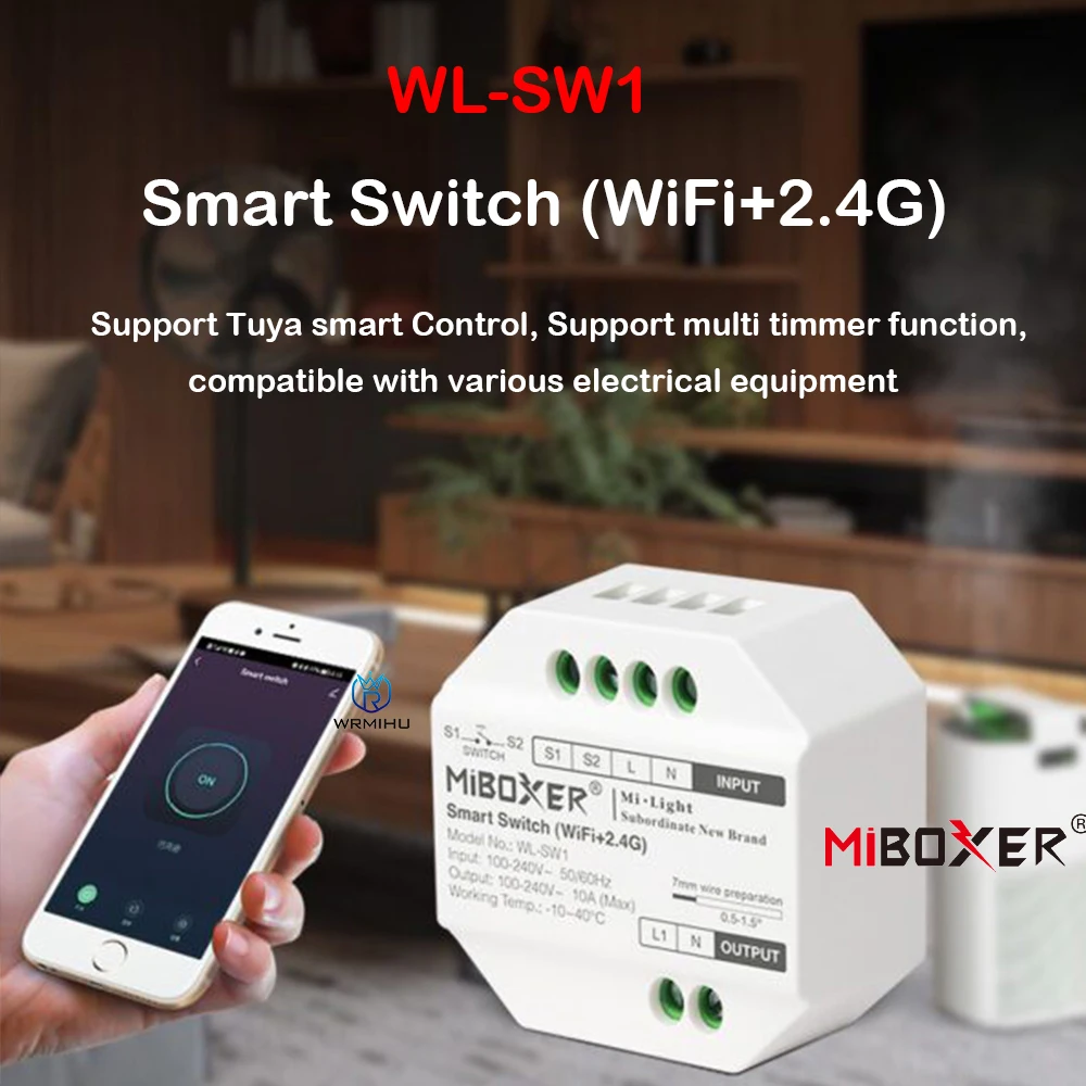 MiBoxer светодиодный контроллер Wifi + 2,4G умный переключатель RF с регулировкой яркости, 100-240 в App/Voice/Tuya/дистанционное управление, блокировка детей WLSW1