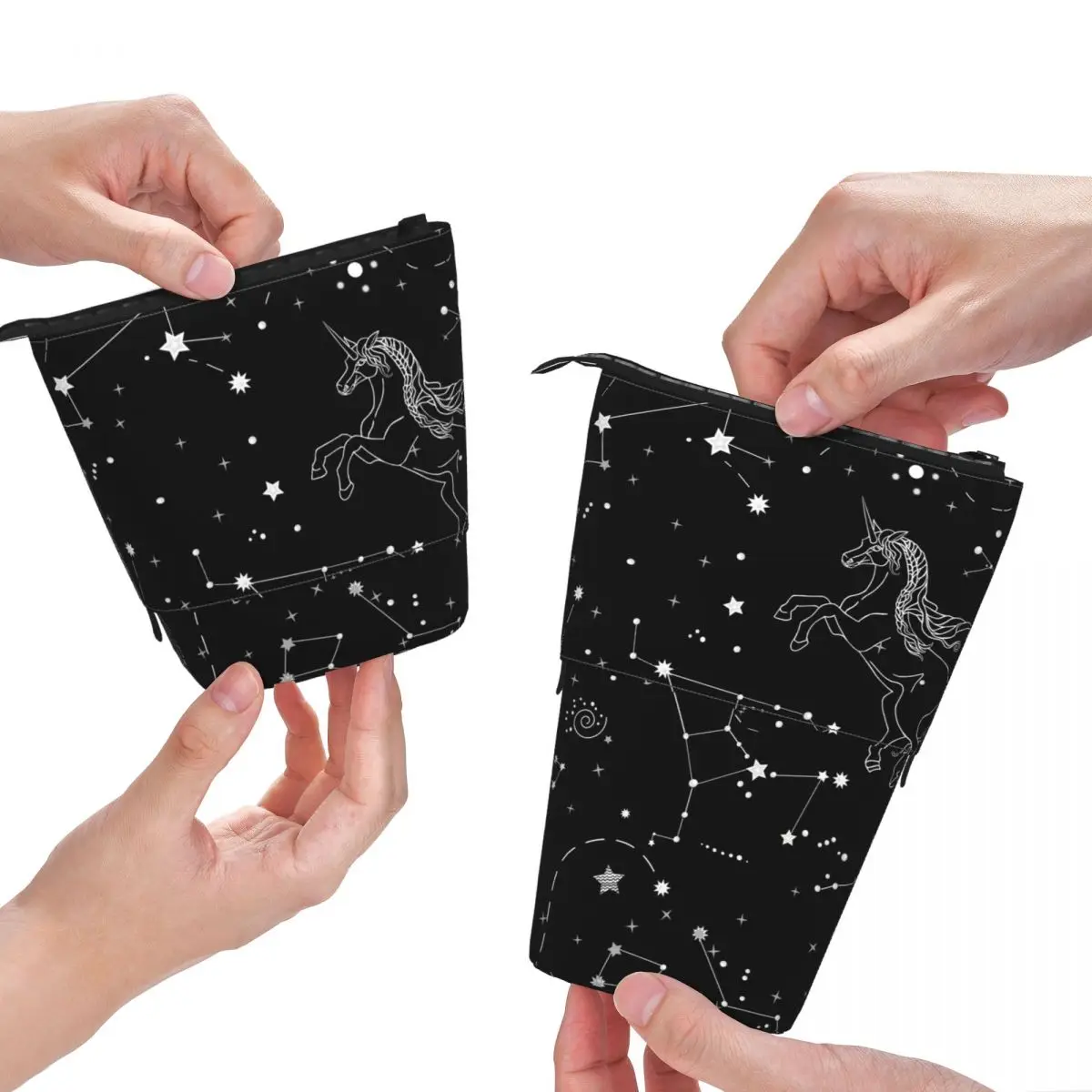 

Unicorn Fold Pencil Case Stars Print Constellation Teens Elementary School Standing Pencil Box Vintage Pen Pouch