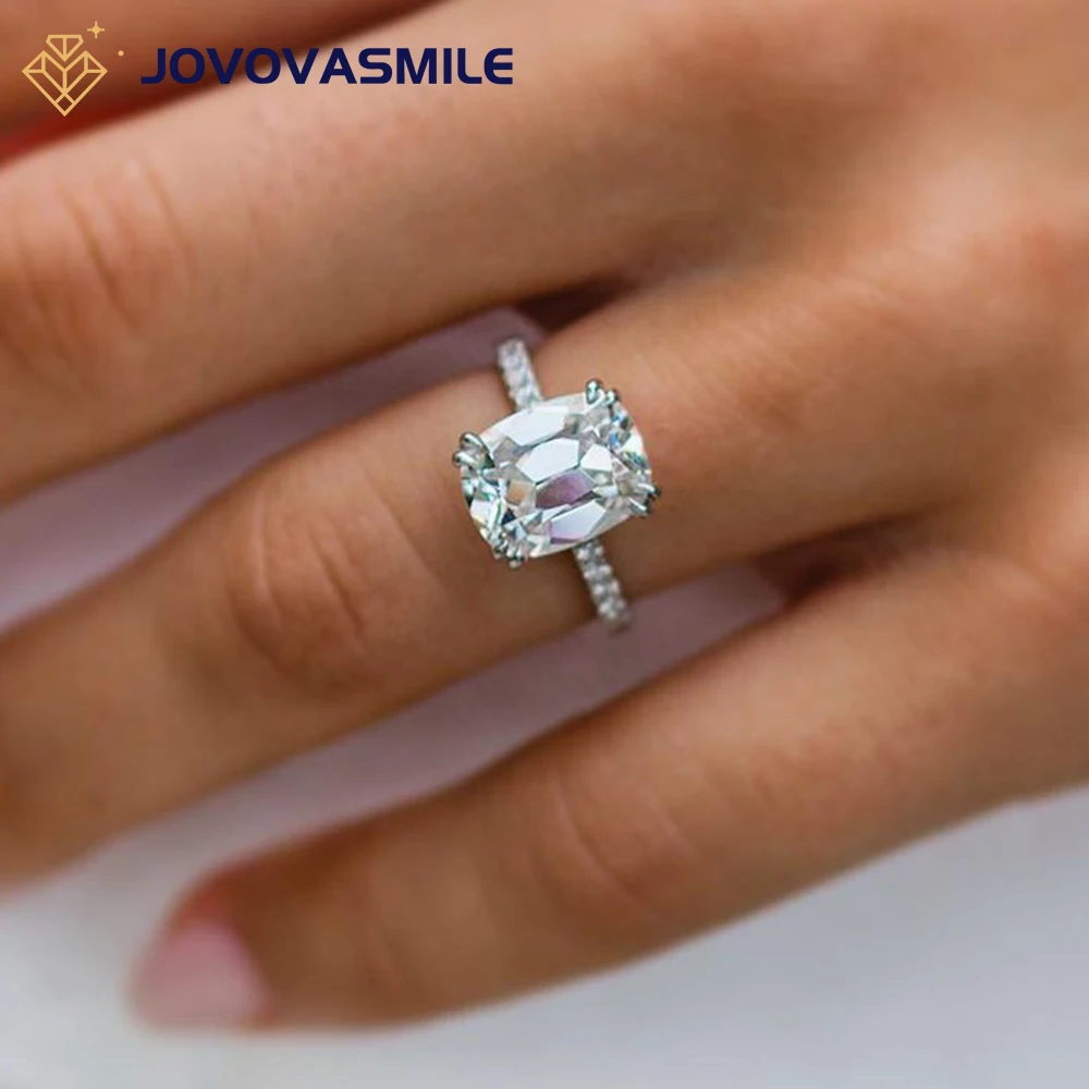 

JOVOVASMILE Муассанит бриллиант обручальное женское кольцо 4 карата 18K с оправой из белого золота 10x8 мм удлиненная Подушка старой шахты