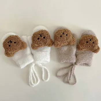 1-4Y Cartoon Bear Baby Mittens Winter Warm Kids Baby Girl Gloves Knitted Children Toddler Thick Teething Mitten Handschoen 1