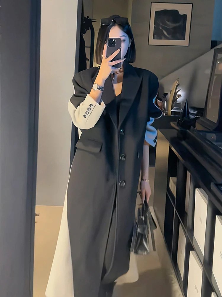 BZVW длинный блейзер в корейском стиле женские однобортные контрастные длинные