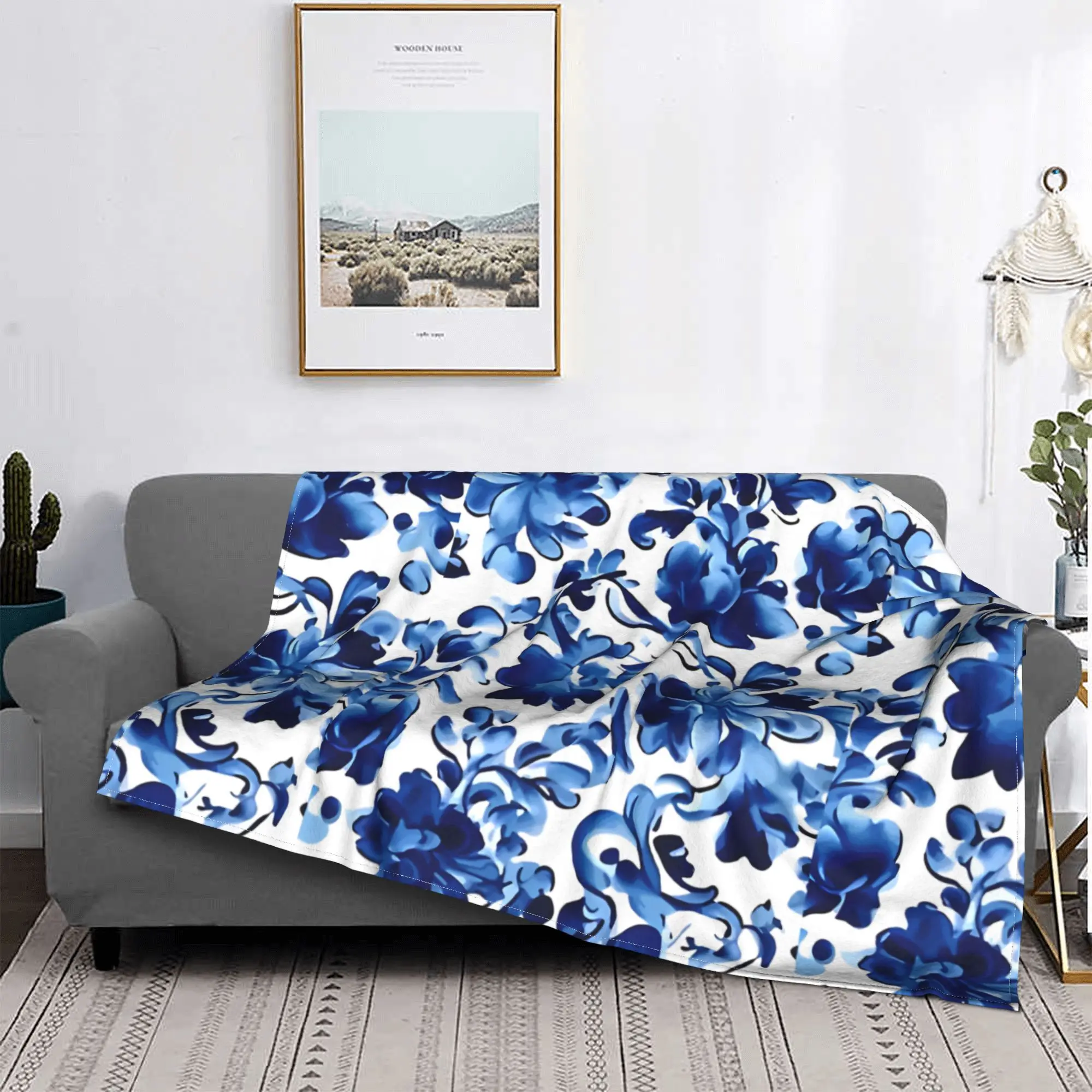 Gzhel русский стиль цветочное одеяло традиционное искусство фланелевое кровать