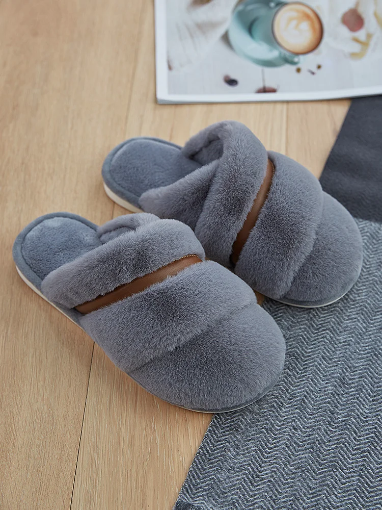 

Autumn and winter home indoor home thickened cashmere warm couple simple non-slip wool slippers 2585