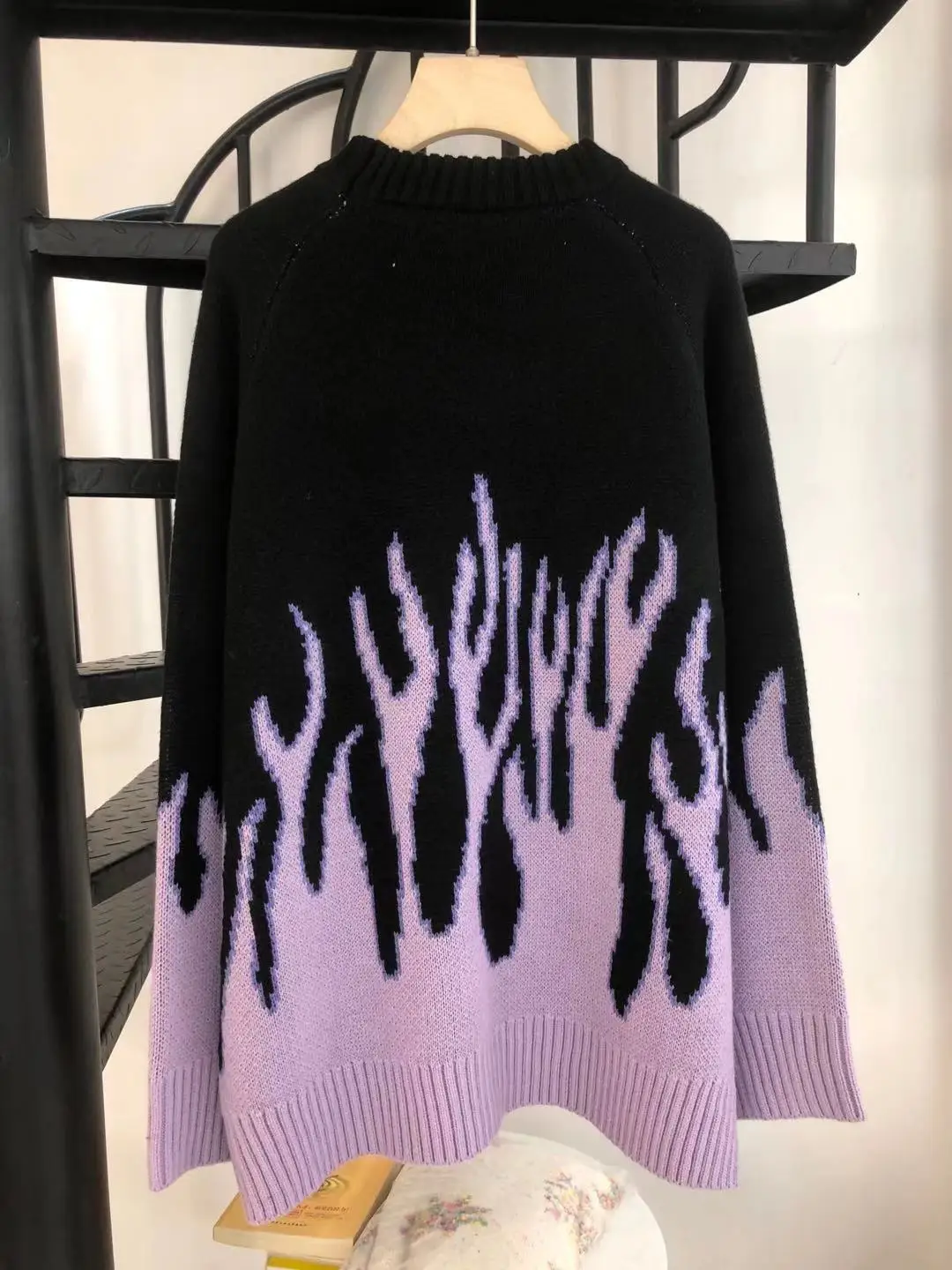 

Sweater Men Woman Harajuku Flame Hip Hop Streetwear Men Clothing Spandex Pullover O-neck Oversize Fashion Casual Male Sweaters