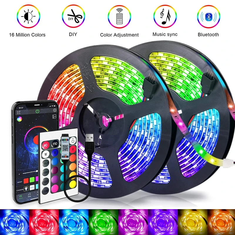 

Led Strip Lights Flexible Ribbon Festival Lighting Bluetooth Remote Control Living Room Decoration Luminous Energy Saving Lamp