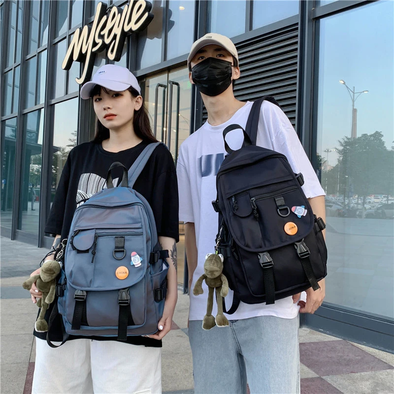 Рюкзак унисекс с нашивками, большой, черный, для ноутбука, школьный рюкзак для подростков, дорожная сумка, школьная сумка в японском стиле, п...