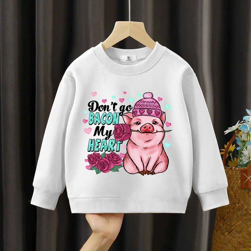 

Farm Animals Print Hoodies Kids Cartoon Pig Sweatshirts Girls Boys Vintage Rose Hoodies 2023 New Pet Pig Children's Clothing
