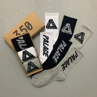 3 pairsbox simple letter triangle stockings cotton harajuku fashion street hip hop skateboard sport men women socks pack gifts